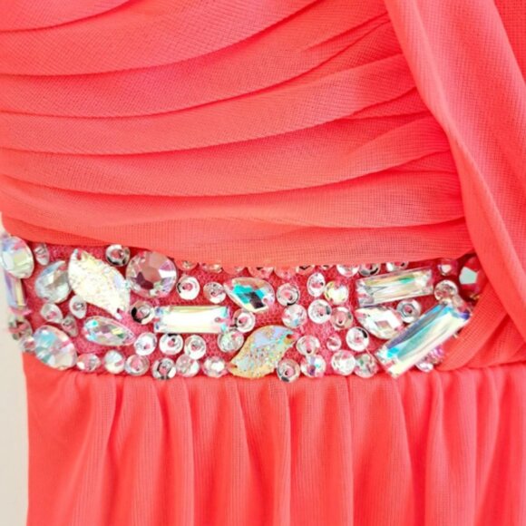 City Triangles Beaded Sequin Embellished Chiffon Prom Homecoming Dress Gown Sz 7 - Picture 3 of 10